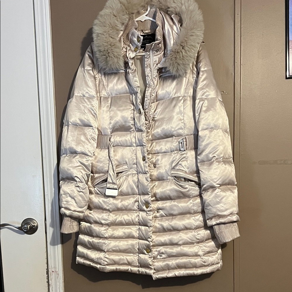 Madison Beige Puffer Jacket with Faux Fur Hood